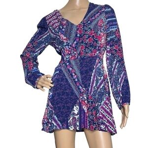 Altar'd State patchwork shorts romper long sleeves large